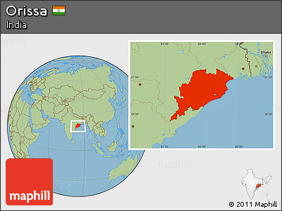 Savanna Style Location Map of Orissa