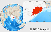 Shaded Relief Location Map of Orissa, highlighted country