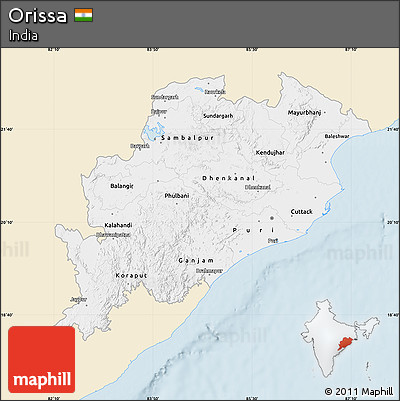 Classic Style Map of Orissa, single color outside