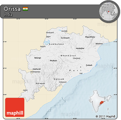 Classic Style Map of Orissa, single color outside