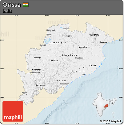 Classic Style Map of Orissa, single color outside