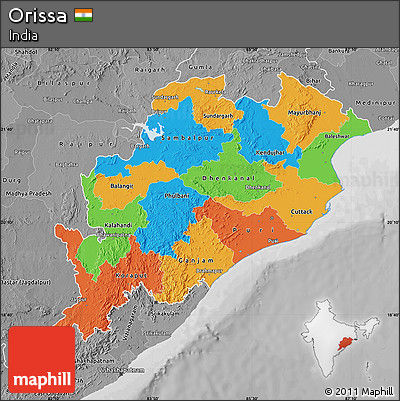 Political Map of Orissa, desaturated