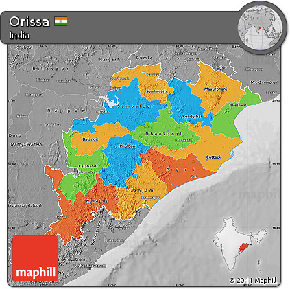 Political Map of Orissa, desaturated