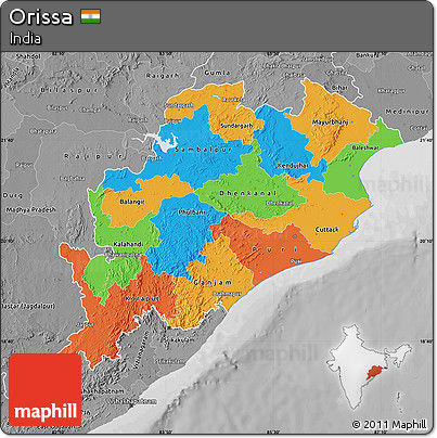 Political Map of Orissa, desaturated