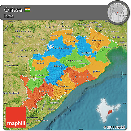 Political Map of Orissa, satellite outside
