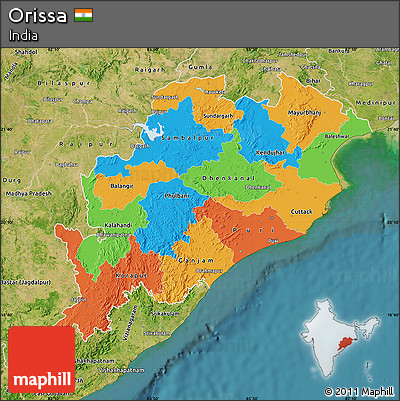 Political Map of Orissa, satellite outside