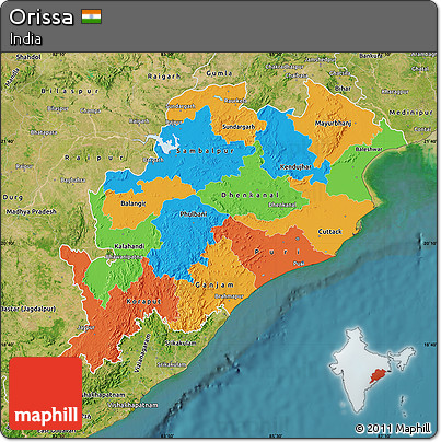 Political Map of Orissa, satellite outside