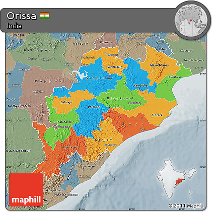 Political Map of Orissa, semi-desaturated
