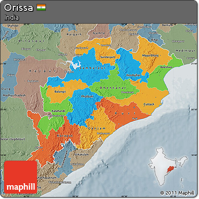 Political Map of Orissa, semi-desaturated