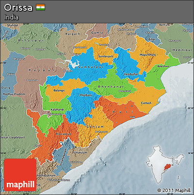 Political Map of Orissa, semi-desaturated