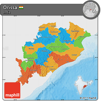 Political Map of Orissa, single color outside