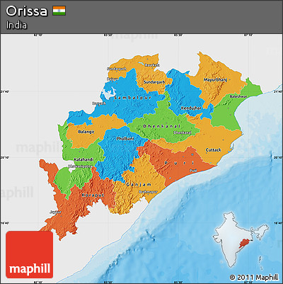 Political Map of Orissa, single color outside