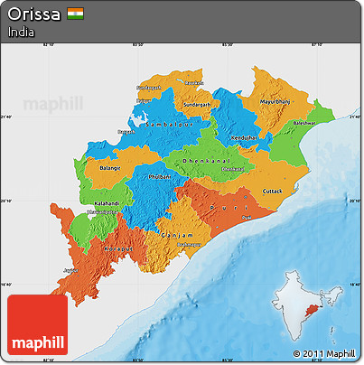 Political Map of Orissa, single color outside