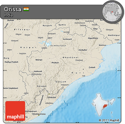 Shaded Relief Map of Orissa