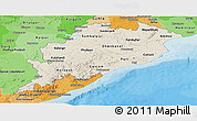 Shaded Relief Panoramic Map of Orissa, political shades outside