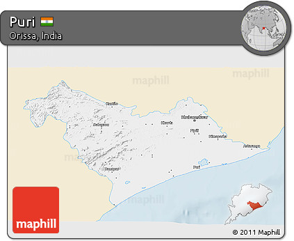Classic Style 3D Map of Puri, single color outside