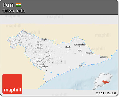 Classic Style 3D Map of Puri, single color outside