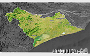 Satellite 3D Map of Puri, darken, desaturated