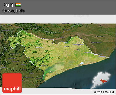 Satellite 3D Map of Puri, darken
