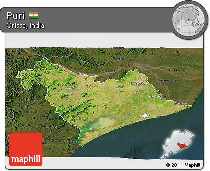 Satellite 3D Map of Puri, darken