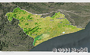 Satellite 3D Map of Puri, darken, semi-desaturated