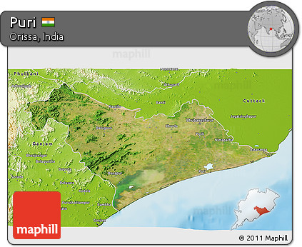 Satellite 3D Map of Puri, physical outside