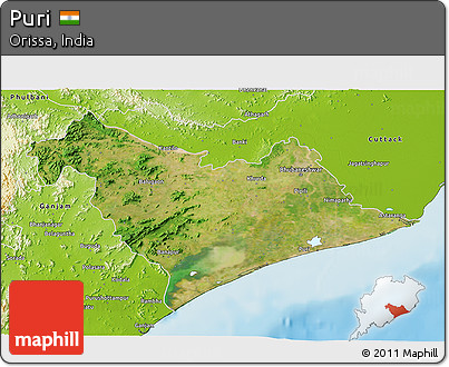 Satellite 3D Map of Puri, physical outside