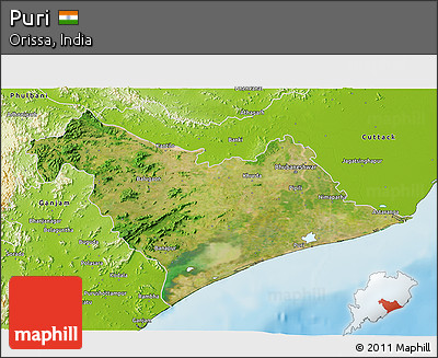 Satellite 3D Map of Puri, physical outside