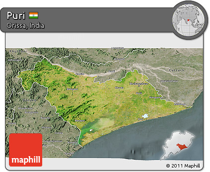 Satellite 3D Map of Puri, semi-desaturated