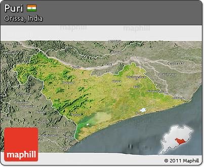 Satellite 3D Map of Puri, semi-desaturated