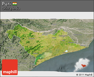 Satellite 3D Map of Puri, semi-desaturated