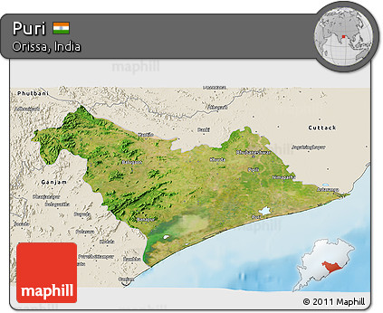 Satellite 3D Map of Puri, shaded relief outside