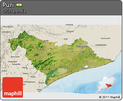 Satellite 3D Map of Puri, shaded relief outside