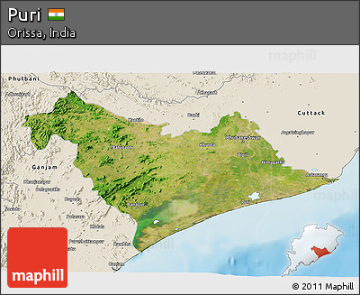 Satellite 3D Map of Puri, shaded relief outside