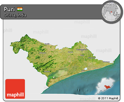 Satellite 3D Map of Puri, single color outside