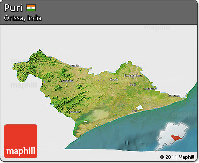 Satellite 3D Map of Puri, single color outside