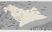 Shaded Relief 3D Map of Puri, darken, desaturated