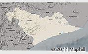 Shaded Relief 3D Map of Puri, darken, semi-desaturated