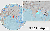Gray Location Map of Puri, within the entire country, hill shading