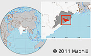 Gray Location Map of Puri, highlighted country, highlighted parent region