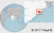Gray Location Map of Puri, highlighted country, hill shading