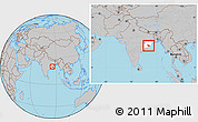 Gray Location Map of Puri, highlighted parent region, within the entire country