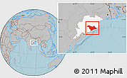 Gray Location Map of Puri, highlighted parent region, hill shading
