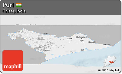 Gray Panoramic Map of Puri, single color outside