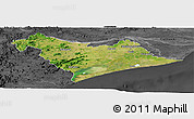 Satellite Panoramic Map of Puri, darken, desaturated