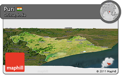 Satellite Panoramic Map of Puri, darken