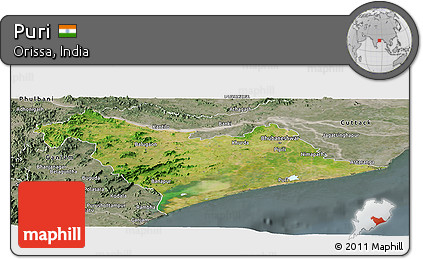 Satellite Panoramic Map of Puri, semi-desaturated