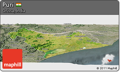 Satellite Panoramic Map of Puri, semi-desaturated