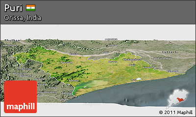 Satellite Panoramic Map of Puri, semi-desaturated