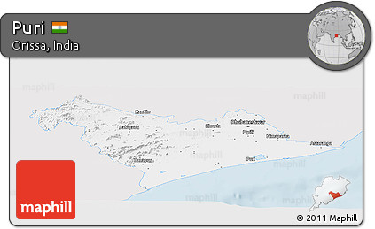 Silver Style Panoramic Map of Puri, single color outside